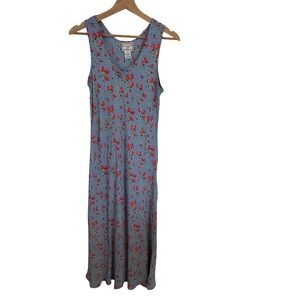 April Cornell Vintage Maxi Dress 90s Large Sleeveless Floral Rayon Cottage Y2K